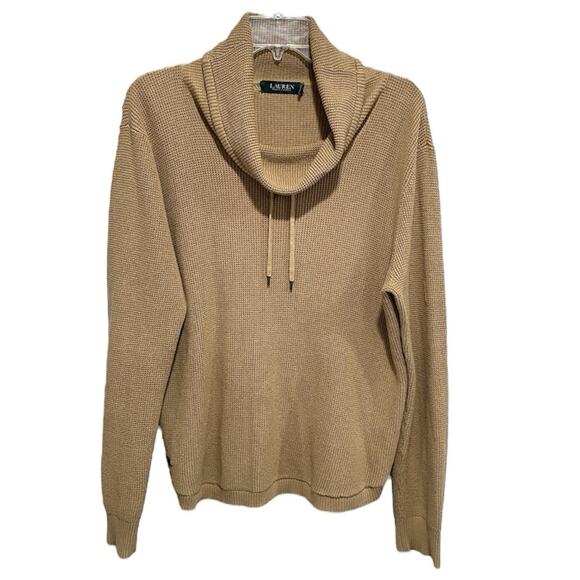 Lauren Ralph Lauren Womens Waffle Knit Cowl Neck Pullover Sweater XL Tan Preppy - Picture 1 of 7
